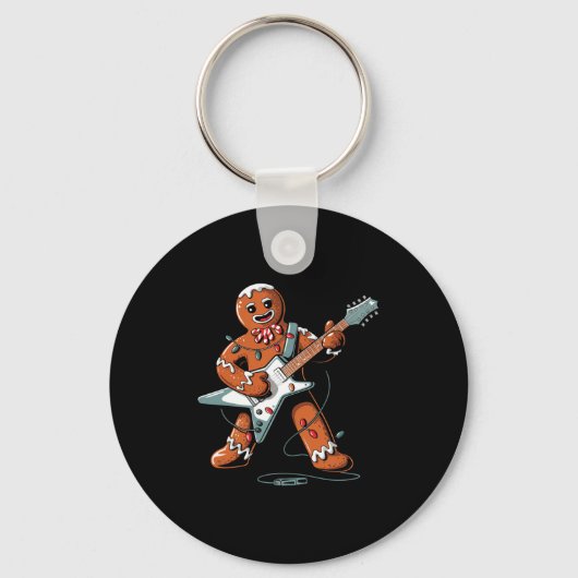 Porte-clés Santa Gingerbread Playing Guitar Funny Christmas P (Recto)