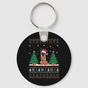 Porte-clés Santa Hat Belge Malinois Chien Xmas Arbre Lumière 