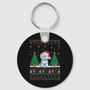 Porte-clés Santa Hat Bichon Frise Chien Xmas L'Arbre S