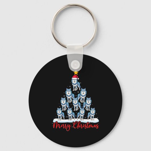 Porte-clés Santa Hat Ugly Xmas Funny Wolf Christmas Tree (Recto)