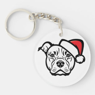 Porte-clés Santa Paws : AmStaff Chien au Chapeau Festif