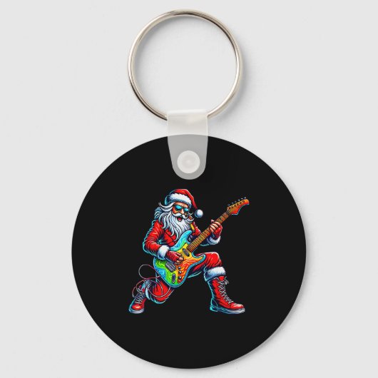 Porte-clés Santa Playing Guitar Musician Guitarist Christmas (Recto)