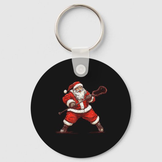 Porte-clés Santa Playing Lacrosse Funny Lacrosse Lax Player C (Recto)