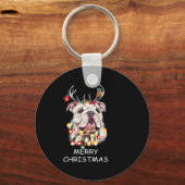 Porte-clés Santa Reindeer English Bulldog Dog Christmas Light (Recto)