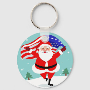 Porte-clés Santa running with american flag