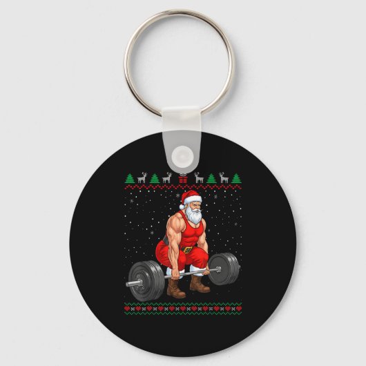 Porte-clés Santa Weightlifting Christmas Deadlift Gym Ugly Sw (Recto)