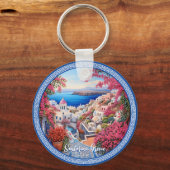 Porte-clés Santorin Grèce Bougainvillea Peinture Voyage (Verso)