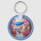 Porte-clés Santorin Grèce Bougainvillea Peinture Voyage (Verso)
