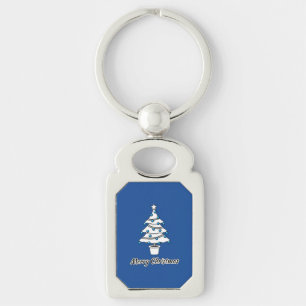 Porte-clés Sapin de Noël Blanc Décorations Bleues - Joyeux No