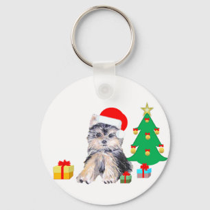 Porte-clés Sapin de Noël, chiot Yorkshire & cadeaux