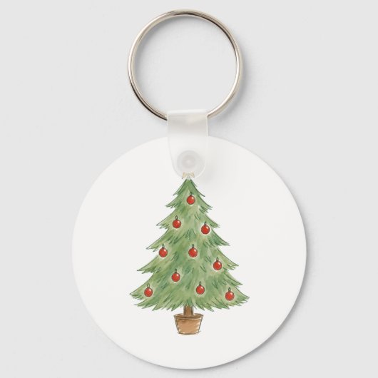 Porte-clés Sapin de Noël en pot avec ornements rouges (Recto)