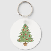 Porte-clés Sapin de Noël en pot avec ornements rouges (Verso)
