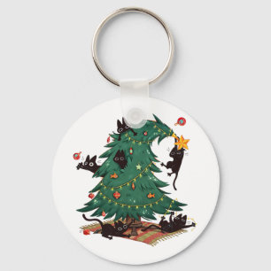 Porte-clés Sapin de Noël et chat Mignon amateur de chat de No
