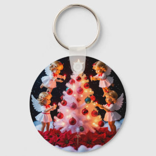 Porte-clés Sapin de Noël fantaisiste avec figurines d'anges
