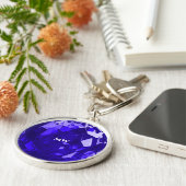 Porte-clés Sapphire moderne Bleu Septembre Initiales en Pierr (Côté)