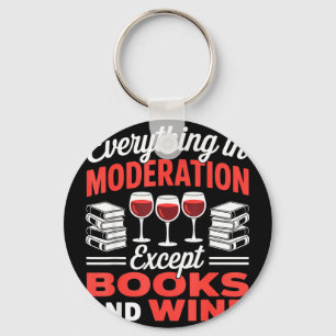 Porte-clés Sauf les livres et le vin buvant lecteur de livre