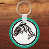 Porte-clés Saumon vectoriel noir rouge amérindien (Recto)