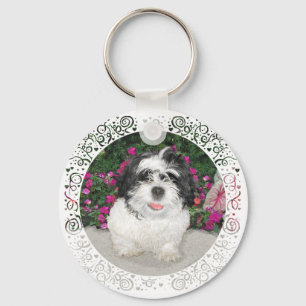 Porte-clés Sauvetage de chiot Shih Tzu noir et blanc