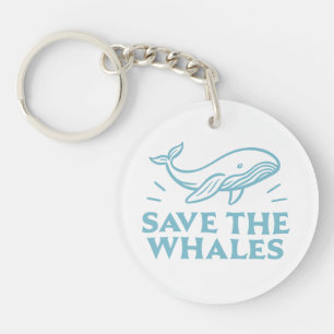 Porte-clés Sauvez les baleines jolie esthétique rétro