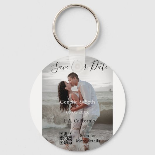 Porte-clés Save the date simple minimal QR scan code details (Recto)