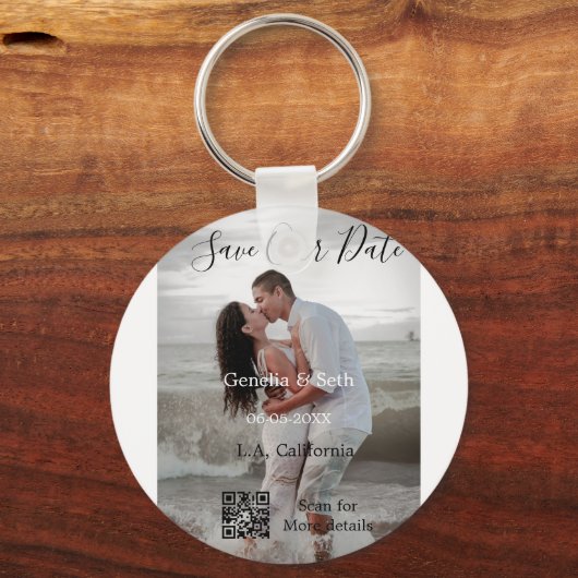 Porte-clés Save the date simple minimal QR scan code details (Verso)
