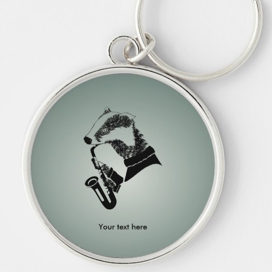 Porte-clés Saxophone Badger noir et blanc personnalisable (Devant)