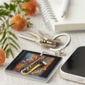 Porte-clés Saxophone - Van Gogh Style arrière - plan (Devant Droit)