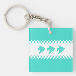 Porte-clés Scalaire blanc de rayure de turquoise côtière