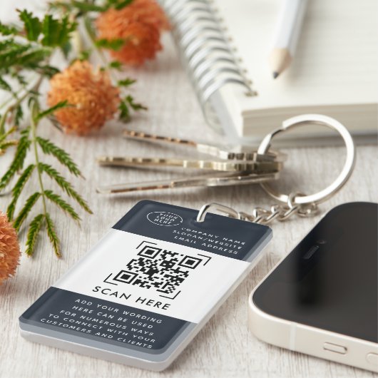 Porte-clés Scan de code QR | Logo d'entreprise promotionnel (Devant droit)