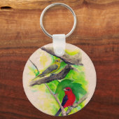 Porte-clés Scarlet Tanagers Oiseaux Aquarelle Peinture (Recto)