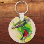 Porte-clés Scarlet Tanagers Oiseaux Aquarelle Peinture Keycha (Recto)