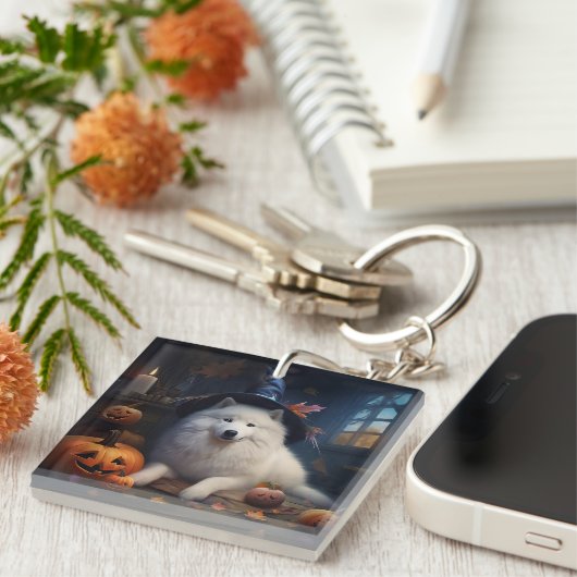 Porte-clés Scary d'Halloween Citrouille Samoyé (Devant Droit)