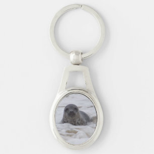 Porte-clés Sceau - Photo d'animal Porte - clé en métal ovale