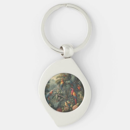 Porte-clés Scène botanique de perroquets et ananas (Devant)