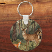 Porte-clés Scène de cabane forestière avec cerf et renard (Verso)