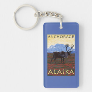 Porte-clés Scène de caribou - Anchorage, Alaska