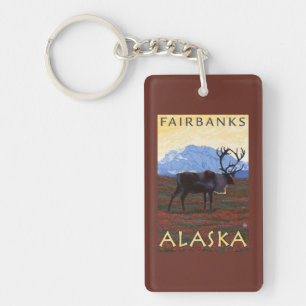 Porte-clés Scène de caribou - Fairbanks, Alaska