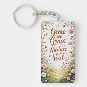 Porte-clés Scène De Chemin De Jardin Croissance Avec Citation