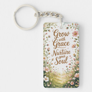 Porte-clés Scène De Chemin De Jardin Croissance Avec Citation