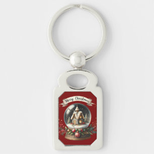Porte-clés Scène de cottage dans une boule à neige de Noël co