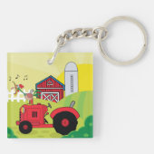 Porte-clés Scène de ferme avec coq chantant sur tracteur (Dos)