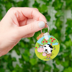 Porte-clés Scène de ferme avec vache et veau