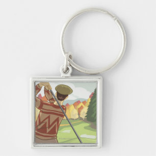 Porte-clés Scène de golfeur - lac à tête plate, Montana