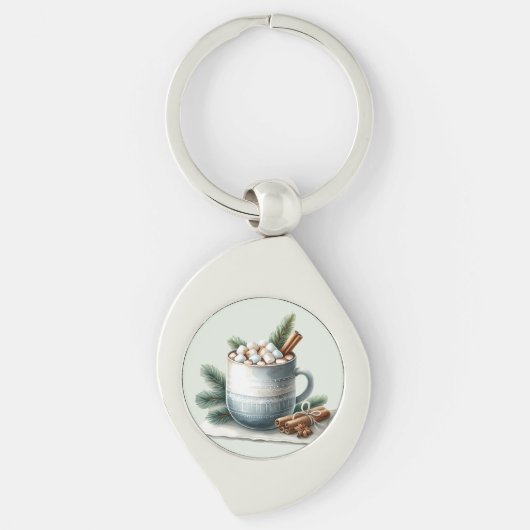 Porte-clés Scène de guimauve au cacao d'hiver cosy (Devant)