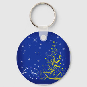 Porte-clés Scène de Noël bleue