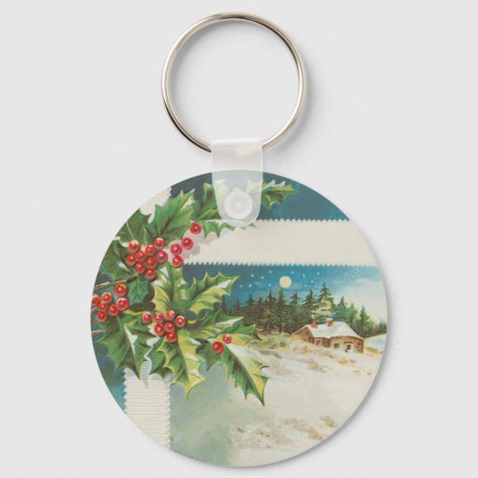 Porte-clés Scène de Noël Hiver de neige blanche (Recto)