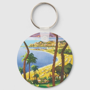 Porte-clés Scène de plage de Cannes de Vintage voyage