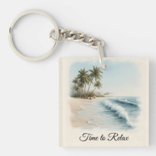 Porte-clés Scène de plage tropicale à l'aquarelle