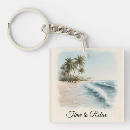 Porte-clés Scène de plage tropicale à l'aquarelle (Devant)