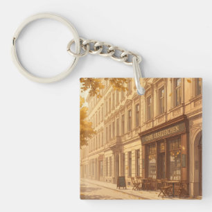 Porte-clés Scène de rue automnale avec des livres